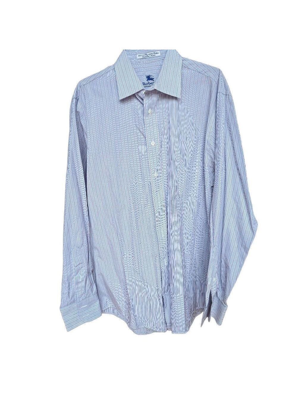 Burberry Men's White Blue & Pink Long-Sleeve Button-Down Shirt Size 16